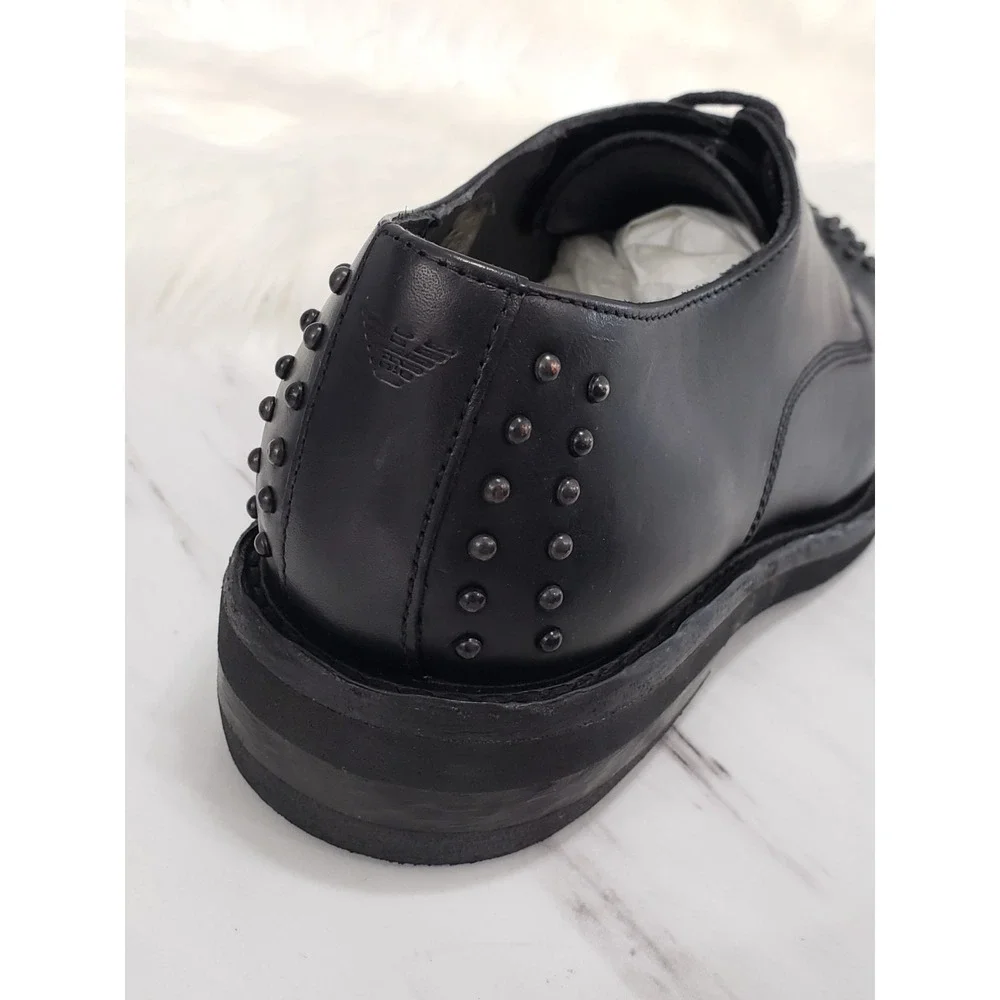 NEVER WORN SZ 7 EMPORIO ARMANI BLACK LEATHER MEN'S‎ DERBY SHOE MULE STUDDED STUD